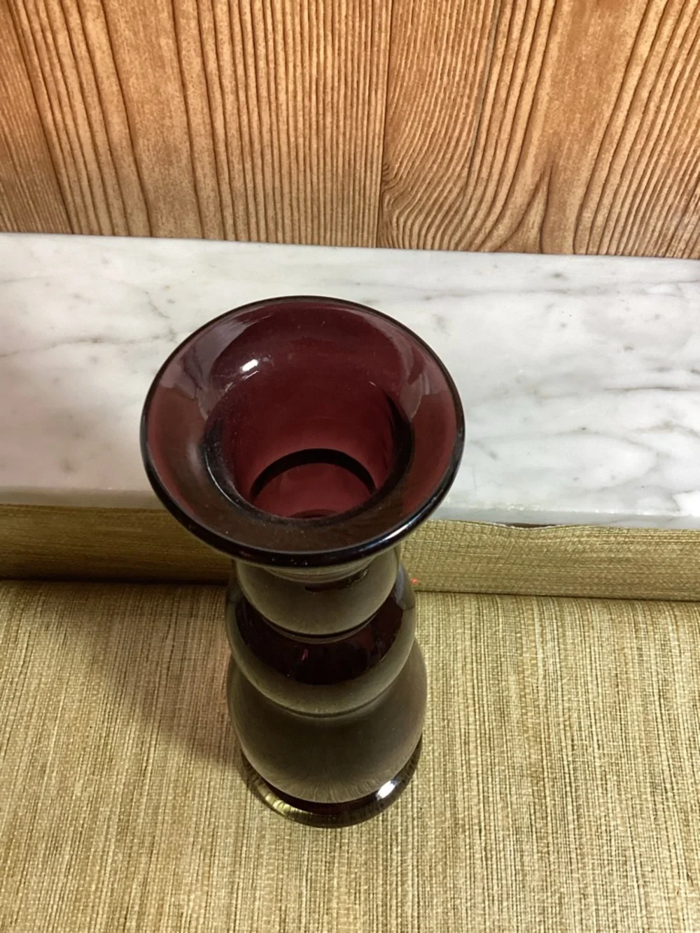 Vintage MCM Blown Glass Dark Amethyst Vase 10.5” Stacked Bubbles